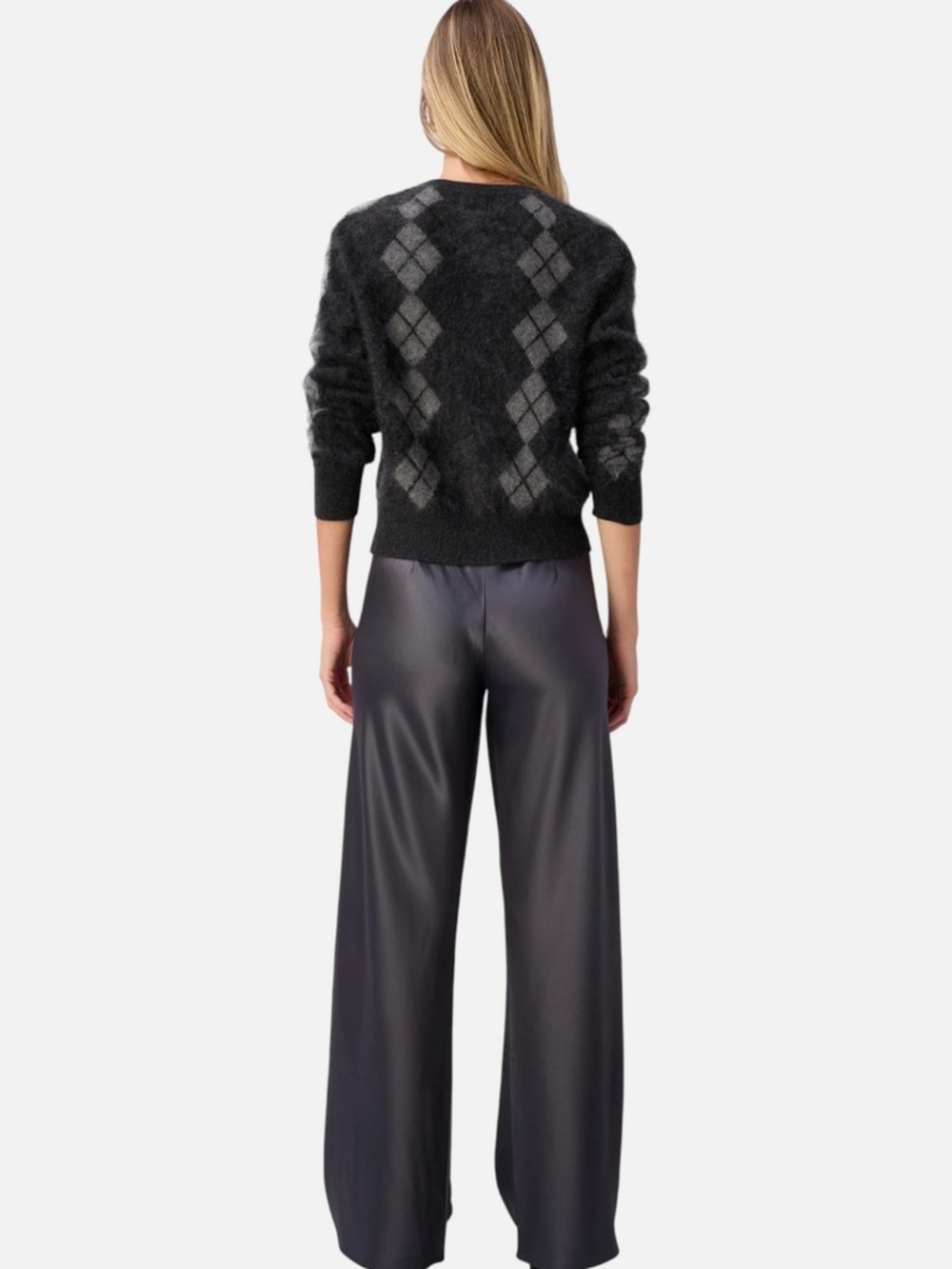 NWT CAMI NYC Charcoal Argyle Button-Front Women's Sweater Cashmere Cardigan - Picture 2 of 10